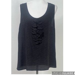 Halogen Women's Silk Gray Tank Top Polka Dot Ruffle Size Large